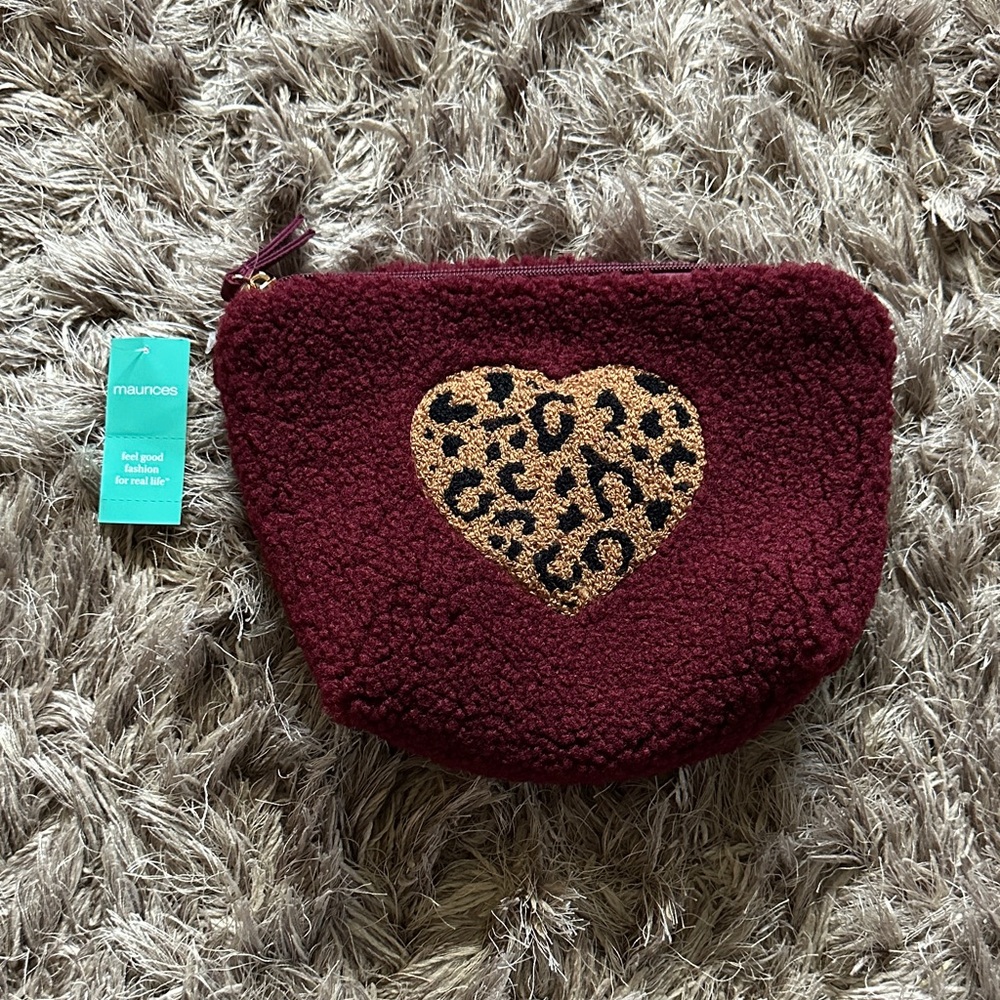 Maurices Burgundy Makeup Bag with Leopard Heart